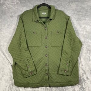 Duluth Trading Co Womens 3X Quilted Shirt Jacket Olive Green Button Up Shacket